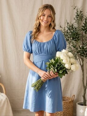 NWOT ✨️Light Blue Puff-Sleeve Midi Dress Pie In The Sky Size M.